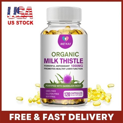120p Milk Thistle Liver Support Supplement Organic with Silymarin Dandelion Root
