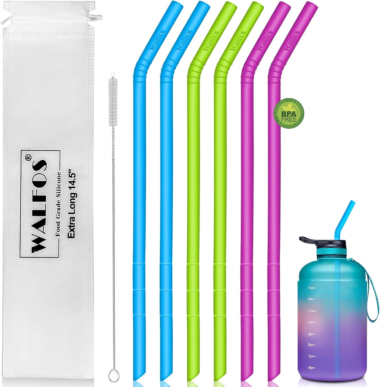 14.5 Inch Extra Long Reusable Silicone Straws, Big Sizes Flexible Bendable Straw