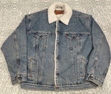 Vintage Levi  s Denim Jacket Sherpa Lined Trucker Button Front Size XL USA Made