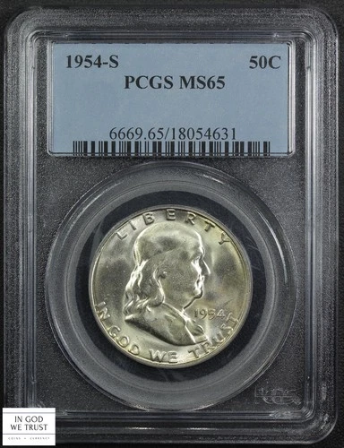 1954 S Franklin Silver Half Dollar 50C PCGS MS 65