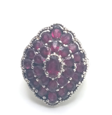 Sterling Silver Raspberry Rhodolite Garnet Cluster Cocktail Ring Size 5 1/2