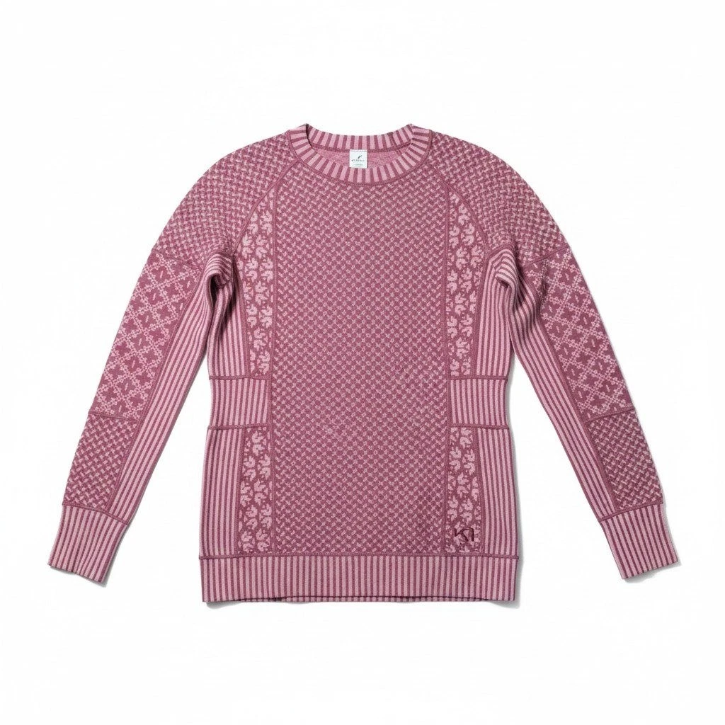 Kari Traa Rose 100% Merino Wool Base Layer Top Pink Purple Fair Isle Womens XL