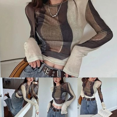 Damen Relaxed Fit Langarm T-Shirt mit Kontrastblüten Muster