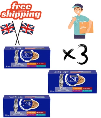 Purina ONE Adult Cat Food Mini Fillets in Gravy 40x85g, 3 Pack, New