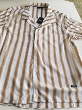Hugo Boss Beach White/Tan Button Up Shirt Mens XL Lightweight Short Sleeve NWT
