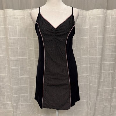 Enamor La Mode De Nuit Black Pink Polka Dot Mini Dress Stretchy