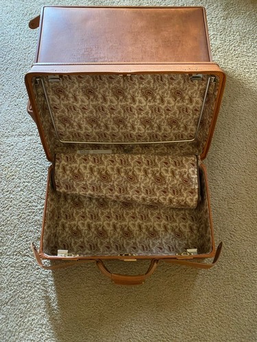 Vintage Hartmann Luggage Set Of 2 Belted Brown Leather Paisley Lined 24” + 20” - Picture 7 of 21