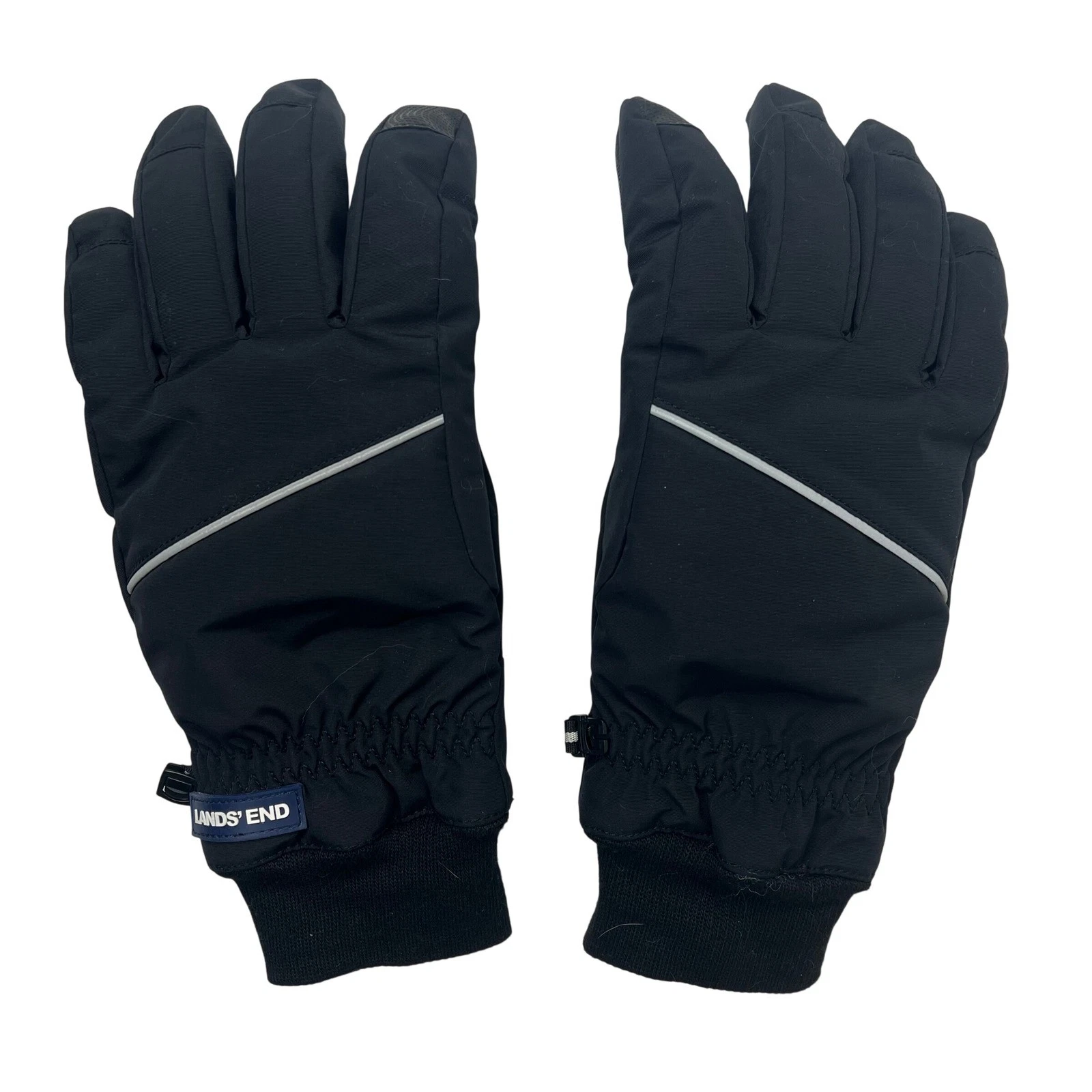 Lands End Mens Waterproof Insulated Winter Gloves Black Reflective Size Large