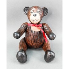 Vintage Hand Painted Carved Wood Jointed Teddy Bear Articulate Movable Limbs 14"
