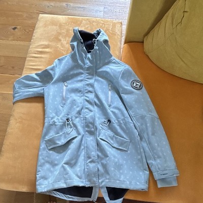 Sublevel Damen Softshell-Jacke Kurzmantel mit Kapuze & Print Light-Blue L