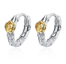 Silver Gold Plated Rose Flower Huggie Hoop Earrings Women Girl Gift XJ31