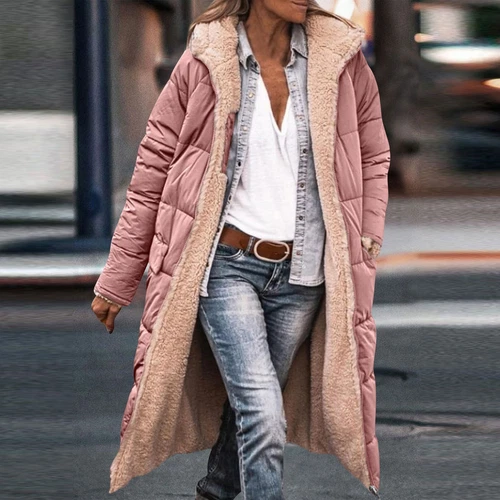 Damen Winter Lange Mäntel Trendy Jacke Sherpa Fleece Gefüttert Daunenmantel - Bild 46 von 97