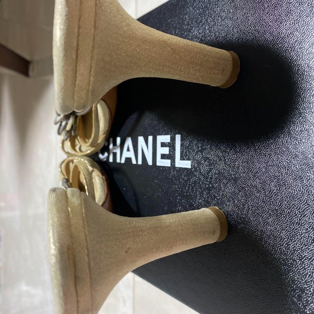 CHANEL COCO MARK Camellia Heel Sandals Mules Pumps Shoes