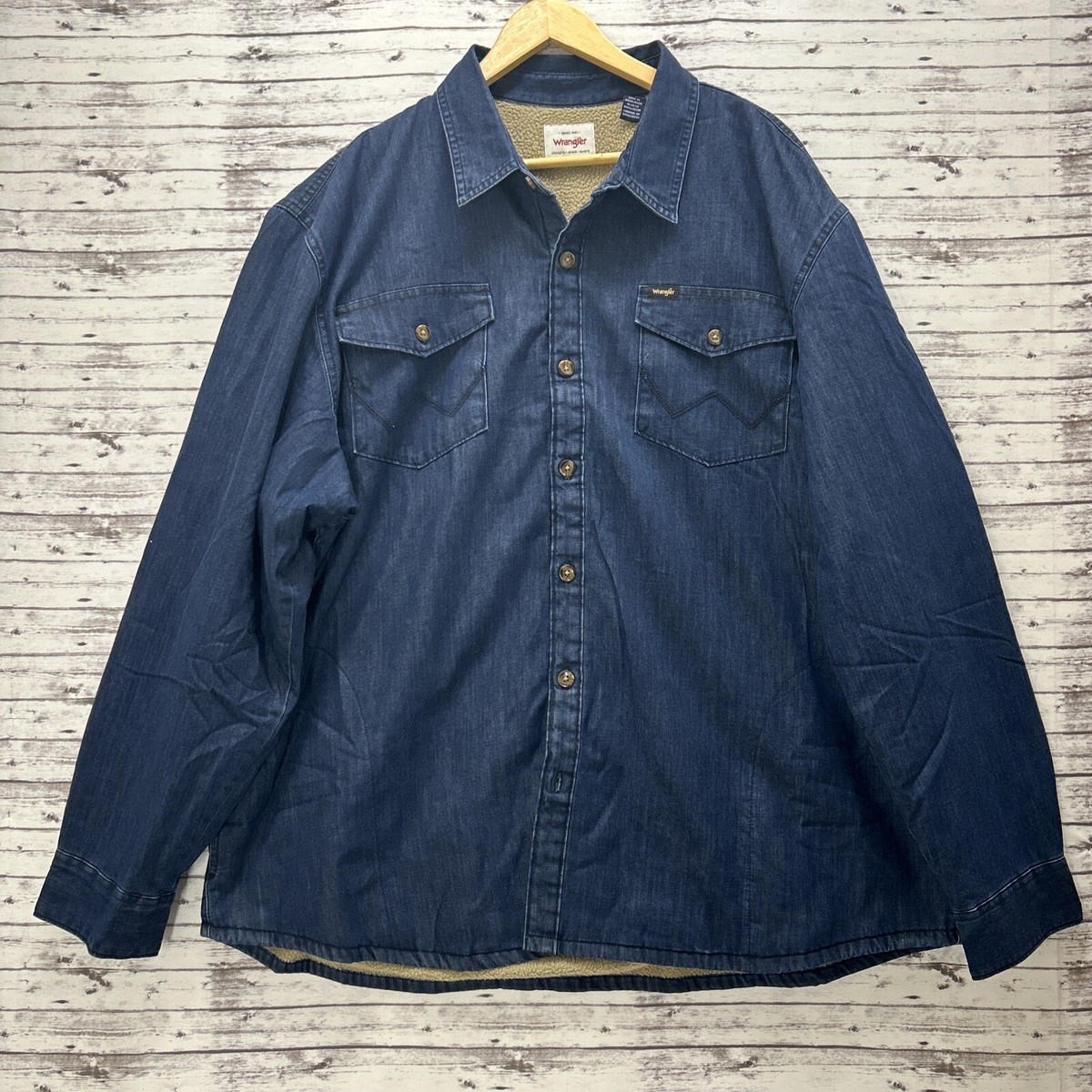 Wrangler Shirt Jacket Shaket Men 2XL Sherpa Fleece Lined Denim