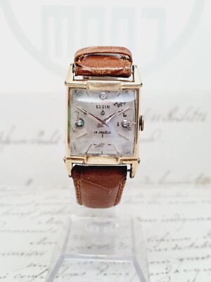 Elgin Diamond Dial 732 10k RGP vergoldet rechteckiges Gehäuse Uhr