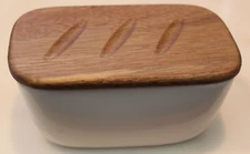 Dowan Porcelain Covered Butter Dish Airtight Wood Lid 6 1/2" x 3"