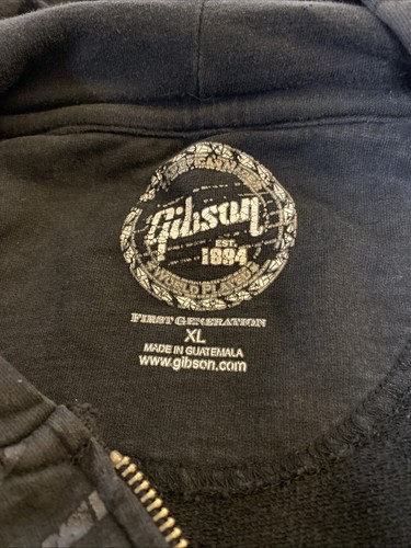 Gibson Guitars Distressed Hoodie Full Zip Sweatshirt Schwarz Silber Herren XL - Bild 7 von 13