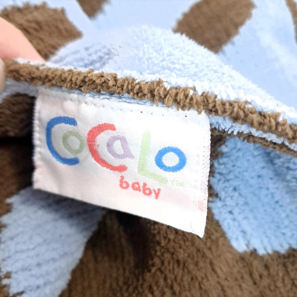 Cocalo Baby Blanket Blue Brown Polka Dot Chenille Plush sweater Knit Reversible - Image 4 of 4
