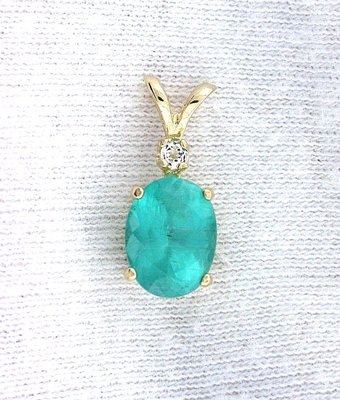 14Kt ECHT Gelbgold 9x7 Oval Neon Madagaskar Apatit Edelstein Edelstein Anhänger 