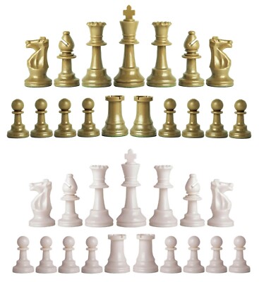 Staunton Triple Weighted Chess Pieces   Set 34 Khaki Gold & White - 4 Queens  
