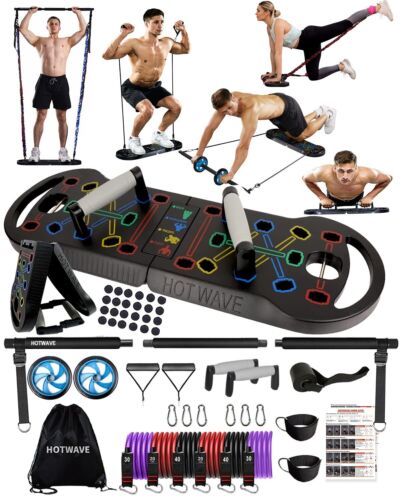 HOTWAVE Portable Exercise Equipment with 16 Gym Accessories.20 Black(180lb)