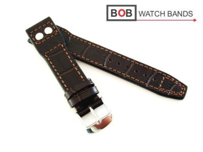 BOB HANDMADE NIETENUHRBAND ALLIGATORPRÄGUNG FÜR GROSSE FLIEGERUHR TABAC 22 mm