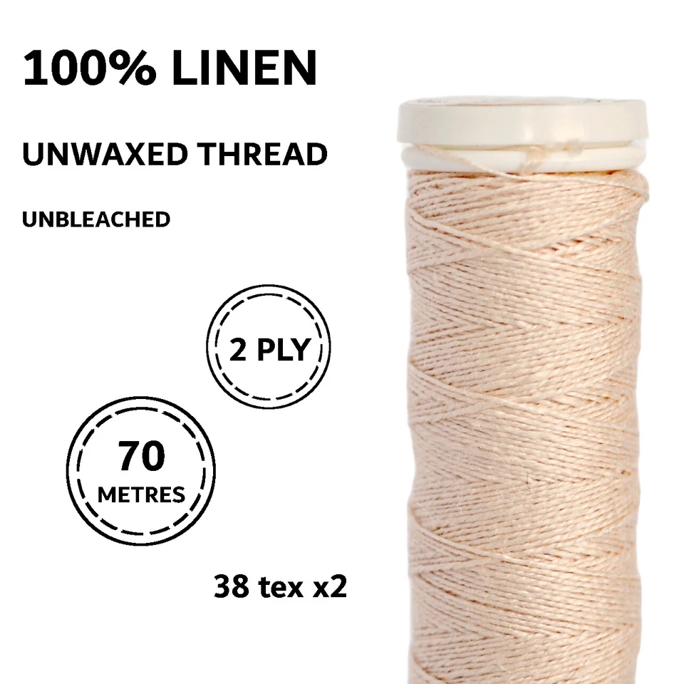 Linen Thread 70m Fine Unwaxed Natural 2 ply Spool 100% Linen Natural - Image 2 of 4