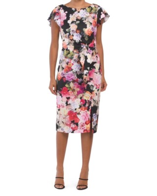 ADRIANNA PAPELL Floral Printed Draped Sheath Dress (size 16)