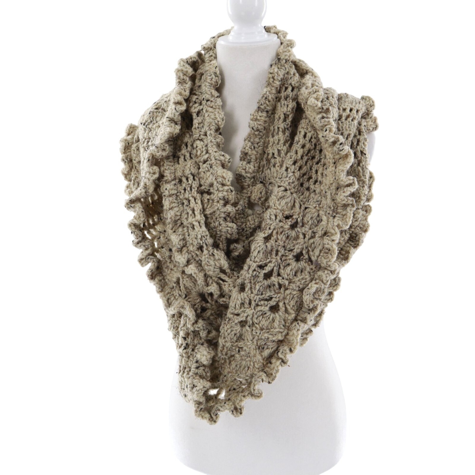 Beige Infinity Crochet Scarf Boho Minimalist Grannycore Casual Style