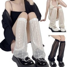Women Summer Thin Leg Warmers Floral Striped Mesh Flared Foot Cover Socks