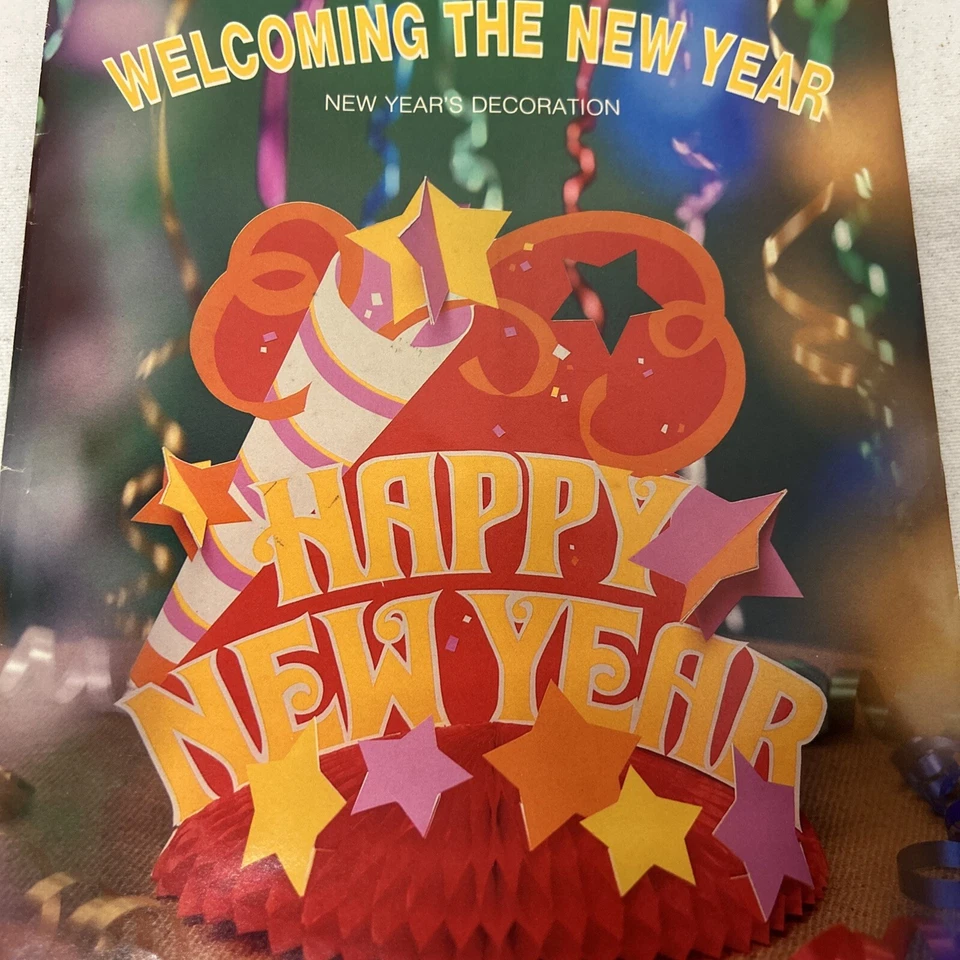 Feliz Año Nuevo Papel Decoración Antiguo Stock American Greetings De Colección 1980 Base de Panal Foto 4 de 4