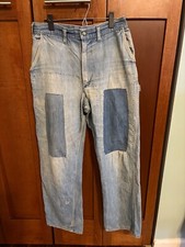 Vintage 1960s Oshkosh Bgosh Carpenter Jeans Farm Repairs Hand Sewn 60s Sz 34x30
