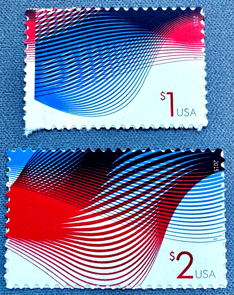 SoCo Stamps- US Scott #4953 & 4954  Patriotic Waves $1 & $2 Set MNH - Image 2 of 2