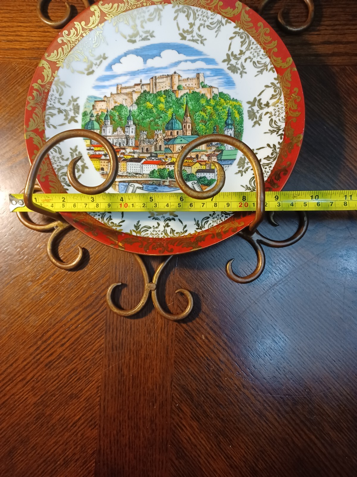 16" ORNATE BROWN GOLD TONE WROUGHT IRON SINGLE PLATE PICTURE PLATE  WALL RACK