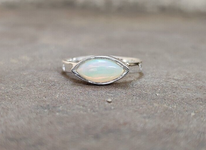Natural 3 Ct Marquise White Fire Opal Silver 925 Sterling Gemstone Ring