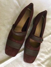 SHOES Brown SUEDE Leather 60s 70s Vintage Jane Debster 7.5 Narrow Chunky heel