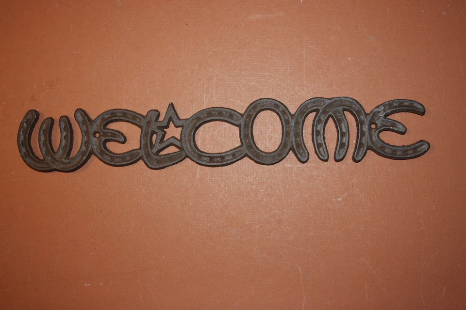 4) Ganchos de herradura placa bienvenida regalo Navidad decoración hogar vaquero hierro fundido Foto 2 de 4