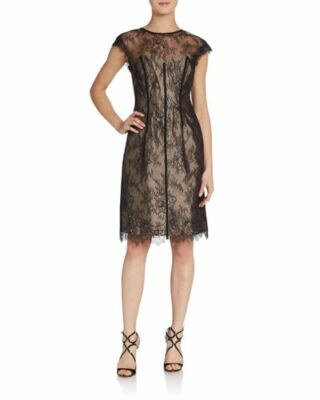 ML Monique Lhuillier Capsleeve Lace Overlay Dress Black size 4 | eBay