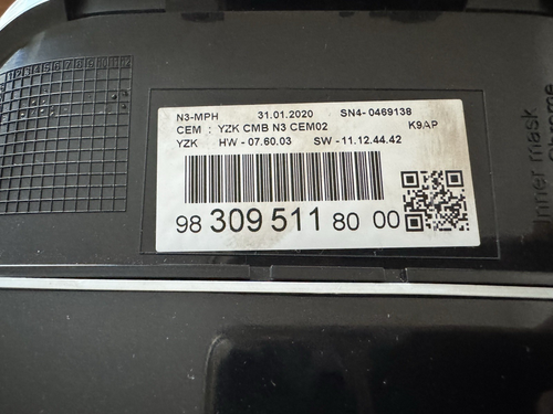 Peugeot Partner K9 Kombiinstrument 9830951180 *Kilometerstandssatz* - Bild 3 von 5