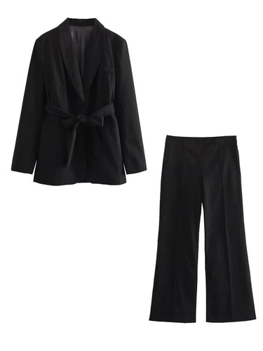 Damenmode Blazer Revers Langarm Jacke 2 Stück Büro Hosenanzüge - Bild 10 von 27