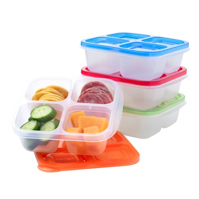 Easyboxes 4-Compartment Snack Containers - 8-Piece Set with 4 Trays & 4 Custo...
