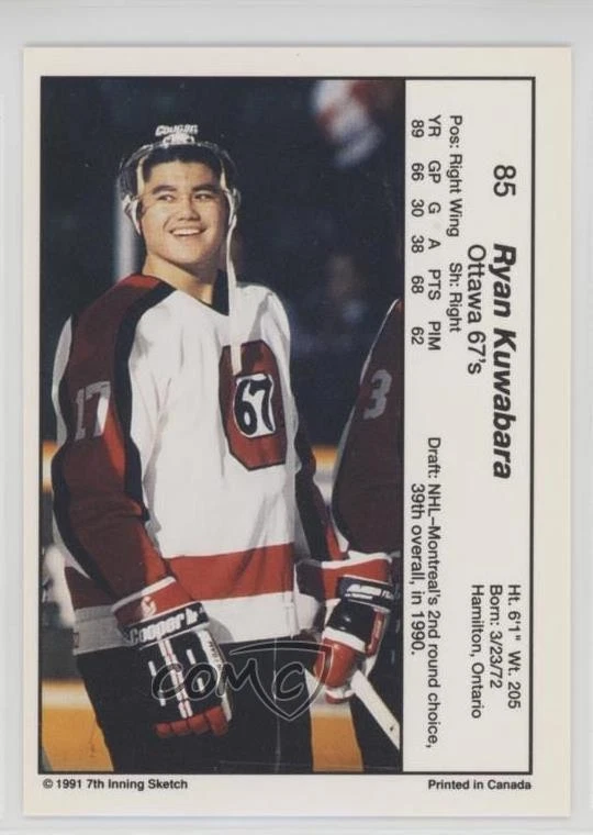 1990-91 7th Inning Sketch OHL Ryan Kuwabara #85 - Image 2 of 2