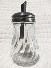 Vintage Clear Glass 6" Sugar Dispenser Jar Stainless Steel Twist Top Pour Spout