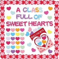 Valentine's Day Love Heart Bulletin Board Decrations Class Cut-Outs Pink Bord...