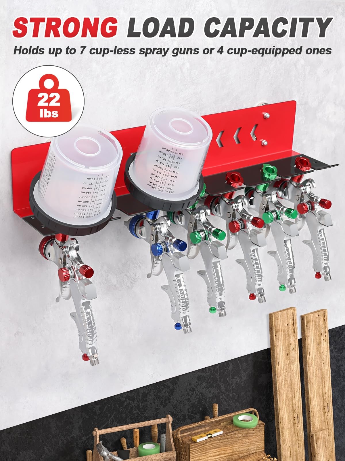 Paint Spray Gun Rack for Magnetic or Wall Mount, Holds 7 Gravity Feed Guns or...