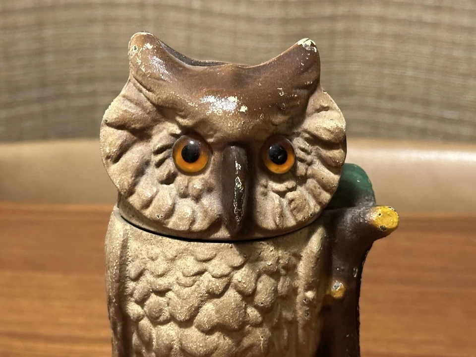 Owl vintage cast iron coin bank from Book of Knowledge - Image 2 of 4