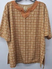 Asia Herb Association Women's Patterned Boho Hippie Aesthetic Yellow 2X Shirt