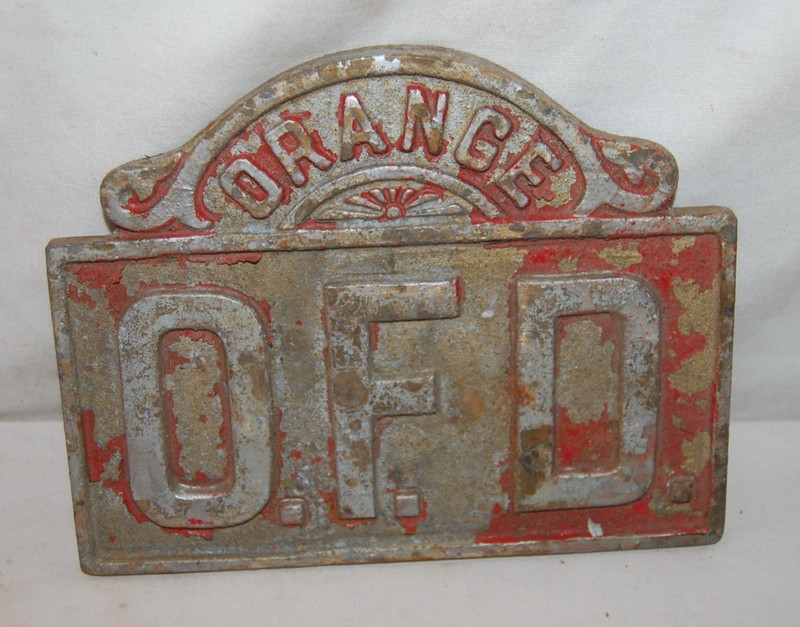 Vintage Fire Department Heavy Brass Plaque Orange Mass.