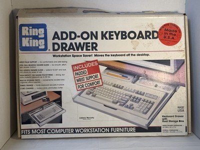 Vintage Ring King Add-On Keyboard Drawer NOS Desk Mount w Storage Bins USA