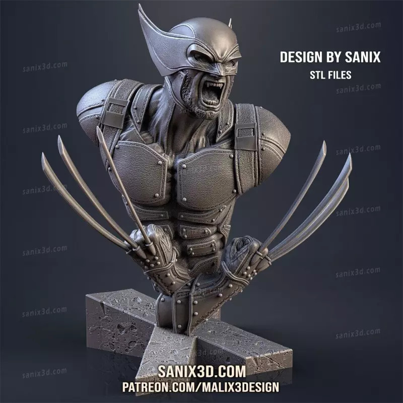 Impression 3D figurine wargame buste Wolverine de 18cm en résine à peindre